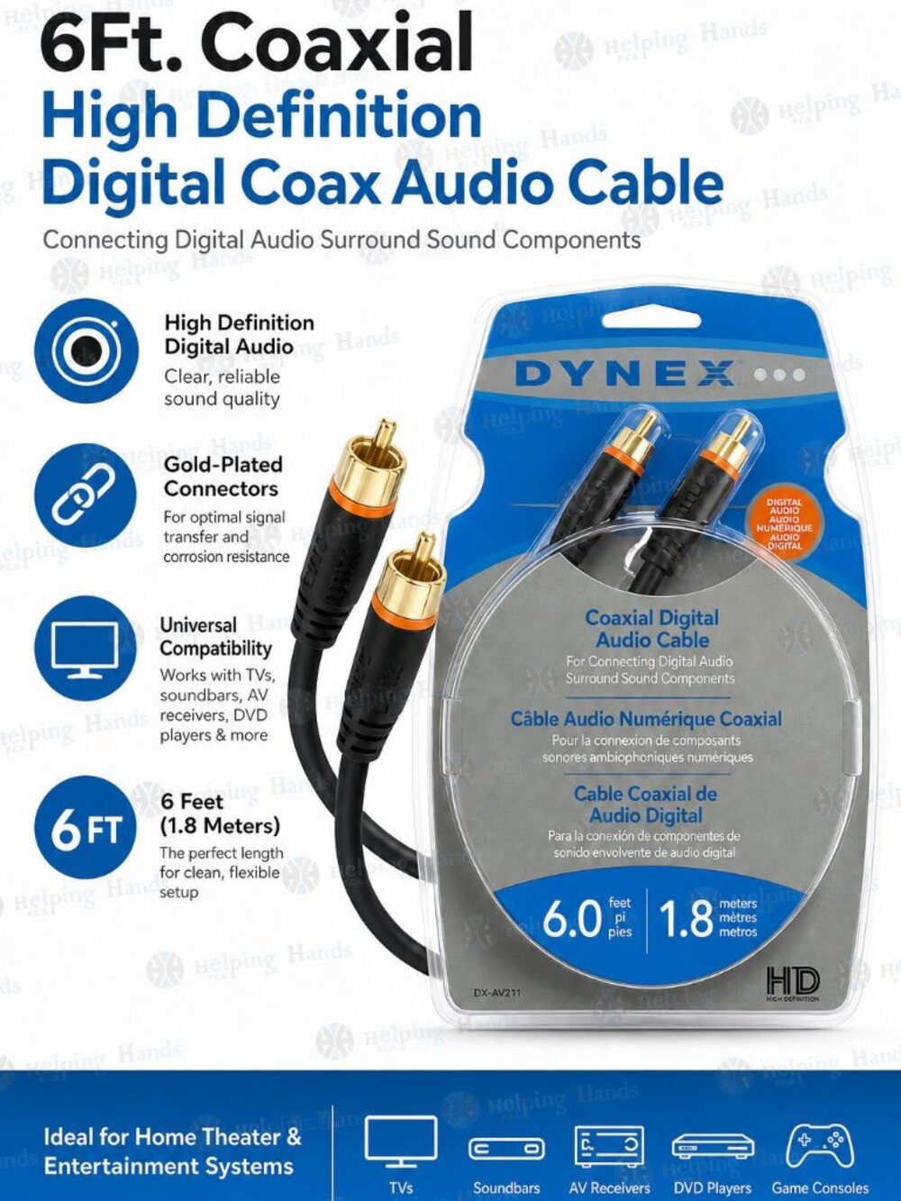 New Dynex DX-AV211 6Ft. Coaxial High Definition Digital Coax Audio Cable